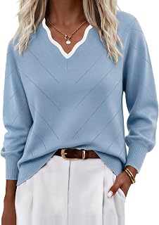 Ekouaer Fall Sweaters for Women V Neck Lightweight Sleeve Tops