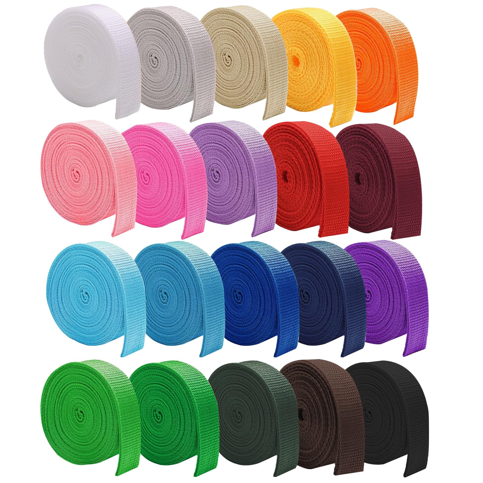 Amtvuzy 80Yds 20Rolls 1In Polypropylene Color Webbing Assorted | sanglede couleu