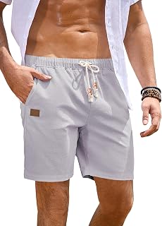 JMIERR Mens 5"/7" Cotton Linen Lightweight Drawstring Casual Beach Shorts