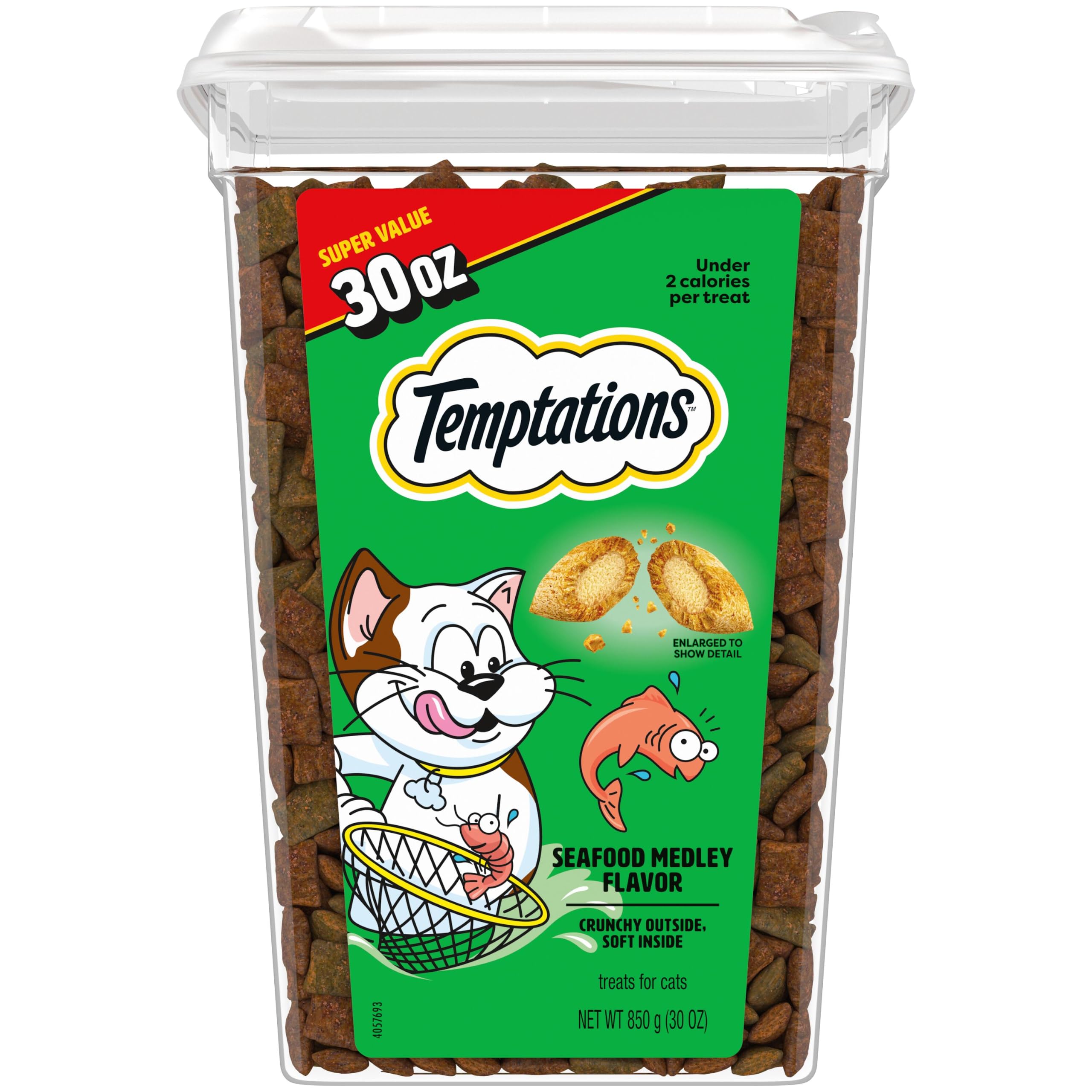 Temptations Classic Crunchy and Soft Cat Treats, Seafood Medley, 30 oz | Under 2
