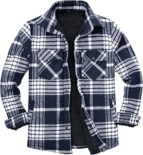 ZENTHACE Men's Sherpa Lined Flannel Shirt Jacket,Long Sleeve Brushed Flannel Shacket Jackets,Push Button