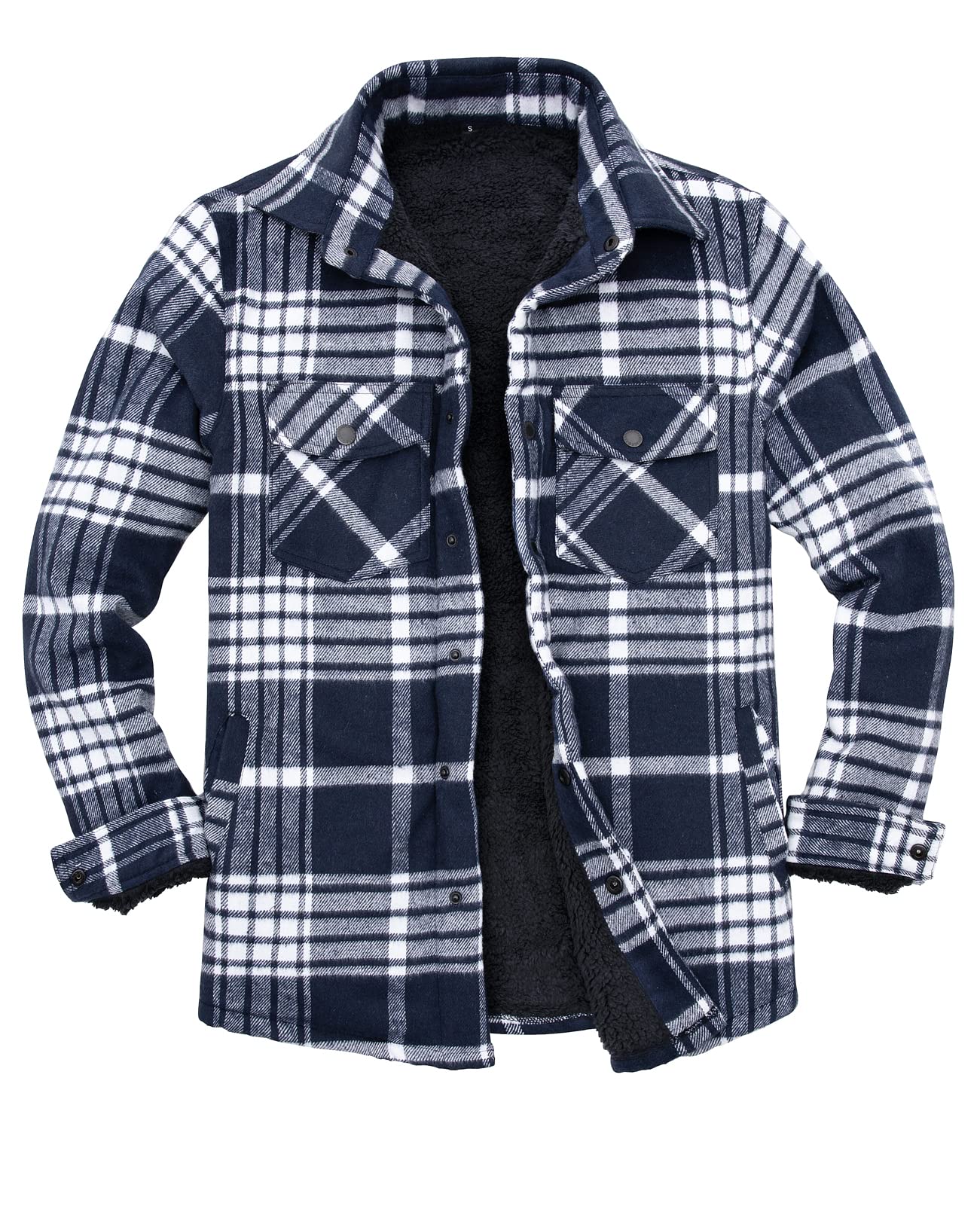 ZENTHACE Men's Sherpa Lined Flannel Shirt Jacket,Long Sleeve Brushed Flannel Sha