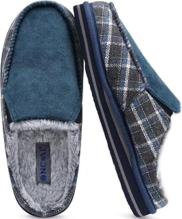 ONCAI Mens Clog Slippers with Arch Support Stripe Faux Fur Cotton-Blend High-Density Memory Foam Warm House Slippers Slip-on Indoor Outdoor Rubber Sole Size 6-15