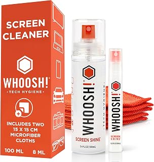 WHOOSH Screen Shine Duo Cleaner Kit, 108 ml | Includes 100 ml and 8 ml Sprays, 2 Microfiber Cloths, Non-Toxic, Safe for Lens & Screens