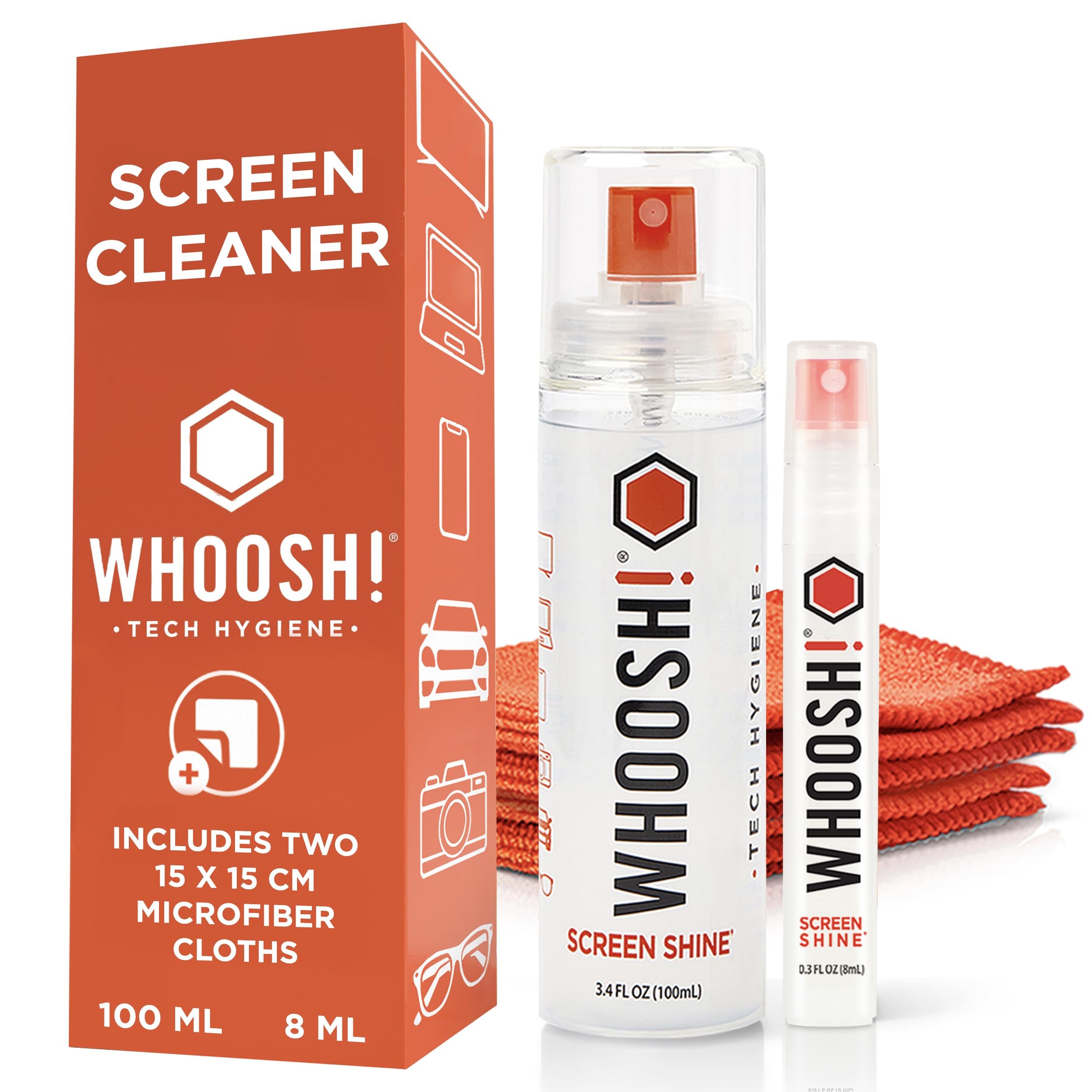 WHOOSH Screen Shine Duo Cleaner Kit, 108 ml | Includes 100 ml and 8 ml Sprays, 2