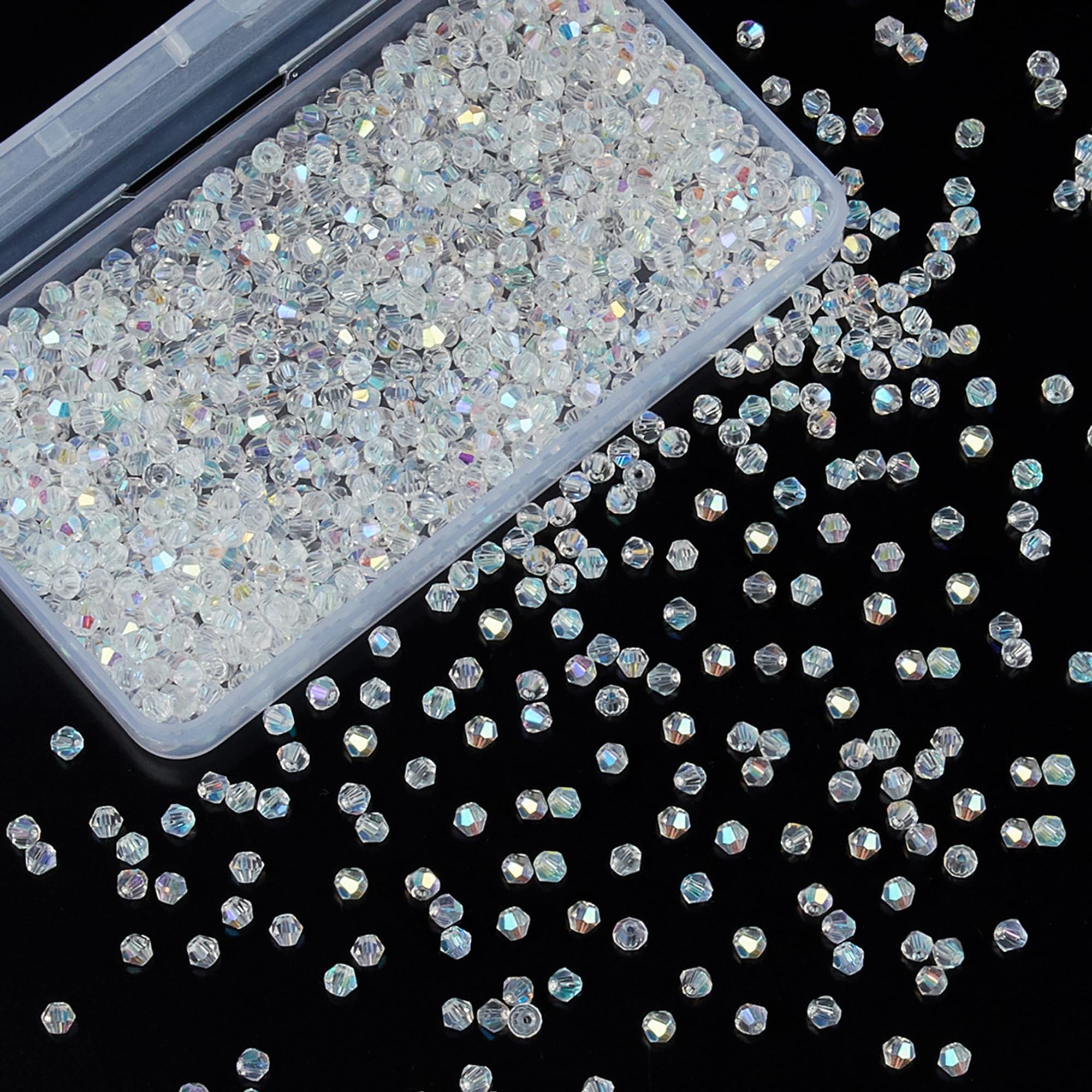 Laopottbeads 1100PCS 4mm Bicone Crystal Glass Beads for Jewelry Making, Sparklin