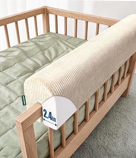 AEOCOO Bed Rail Bumpers for Toddlers, U-Shaped 3 Ft Kid Bed Bumpers, Beige | Soft sponge and polyester, 0.2ft Thick cushioning anti-bump, secure rope attachment, washable cover, for bunk and loft beds