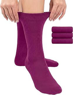 HUGH UGOLI Womens Soft Bamboo Dress Socks & Thin, Crew, Socks for Business, Trouser, Casual, Non-Binding, 3 Pairs