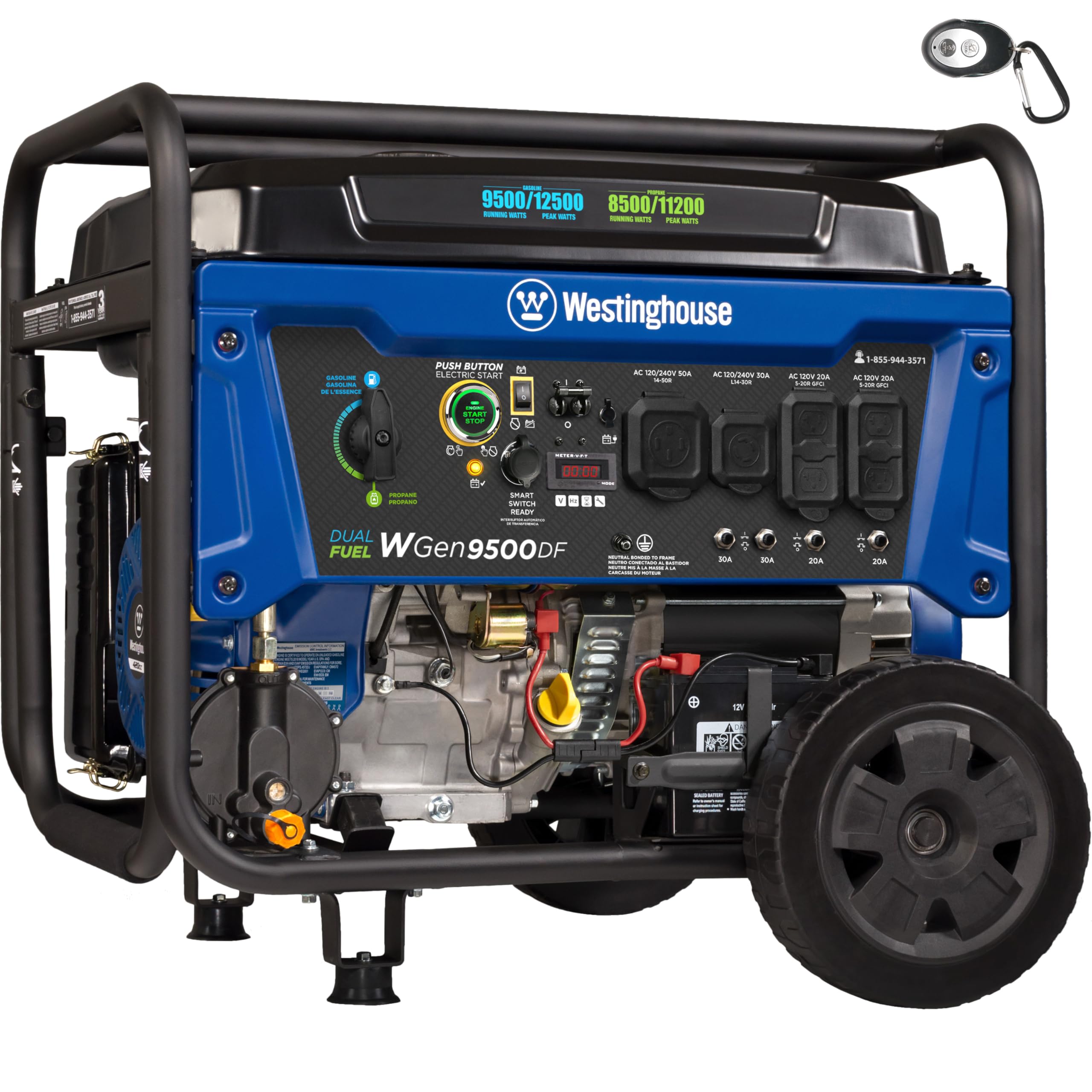 Westinghouse 12500 Watt Dual Fuel Home Backup Portable Generator, Remote Electri