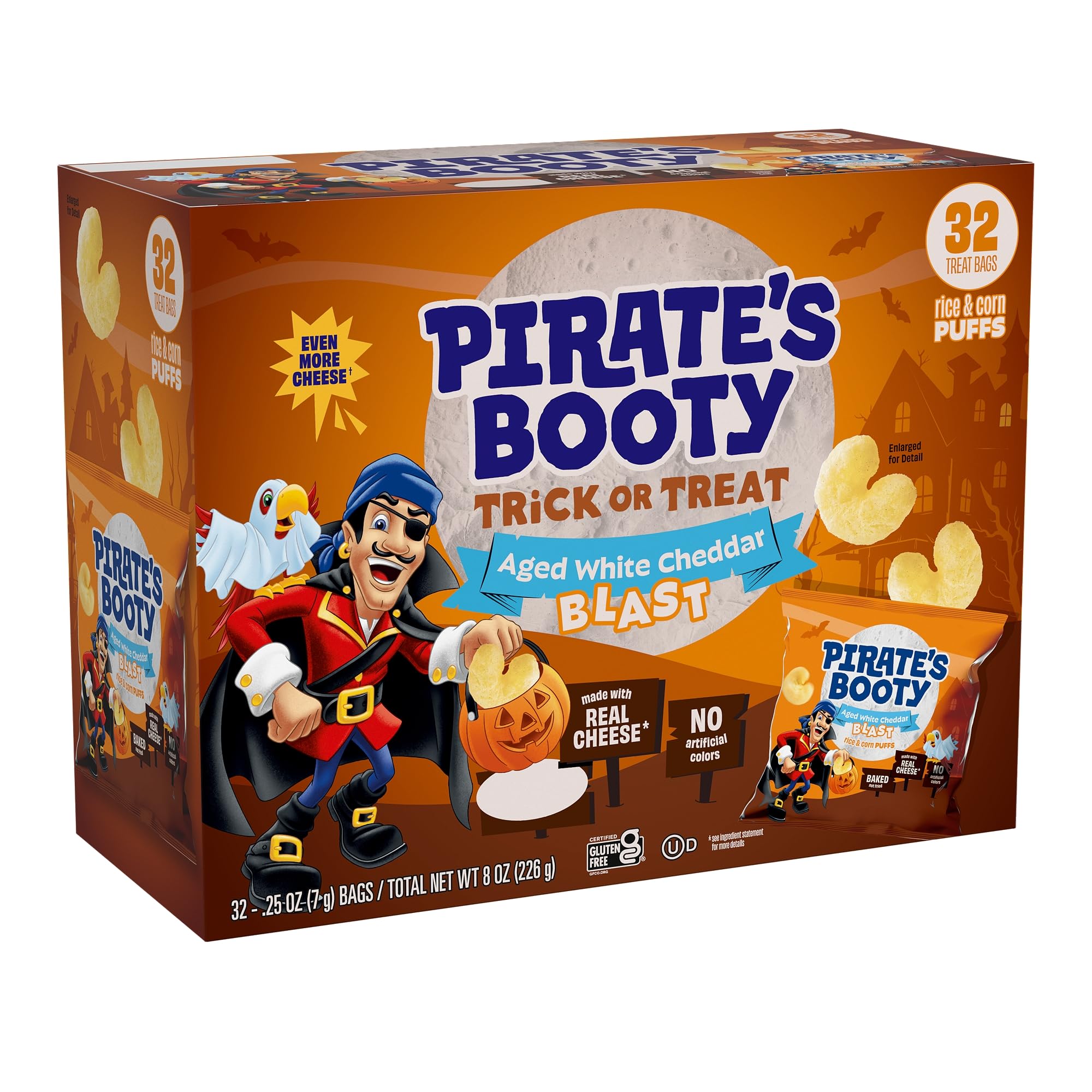 Pirate's Booty Aged White Cheddar Cheese Puffs Halloween Snacks, 8 oz | Gluten F