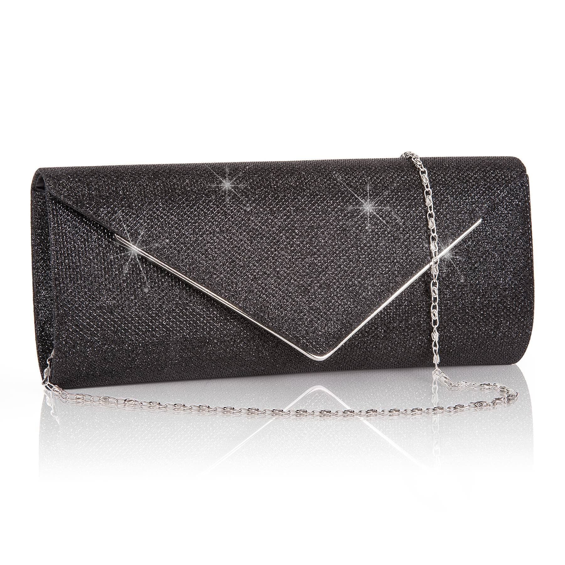 Larcenciel Clutch Purses for Women, Sparkling Envelope Evening Bag with Detachab