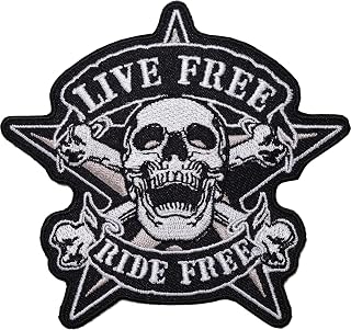 ELLU Live Free Ride Free Embroidered Iron Sew On Patch Motorcycle Jacket Black Badge