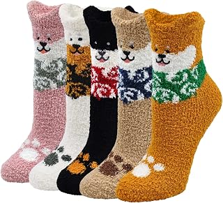 5 Pairs Womens Fluffy Thermal Socks Warm Cozy Winter Socks Animal Pattern Super Warm Soft Cute Christmas Socks Size 4-7