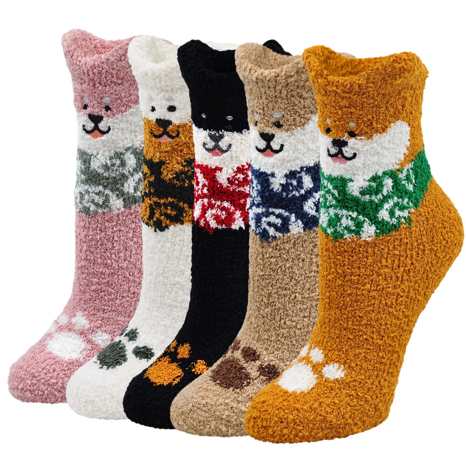 5 Pairs Womens Fluffy Thermal Socks Warm Cozy Winter Socks Animal Pattern Super 