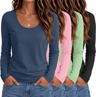 Oakgarden 4 Pack Women Long Sleeve Shirts Scoop Neck Casual Tops