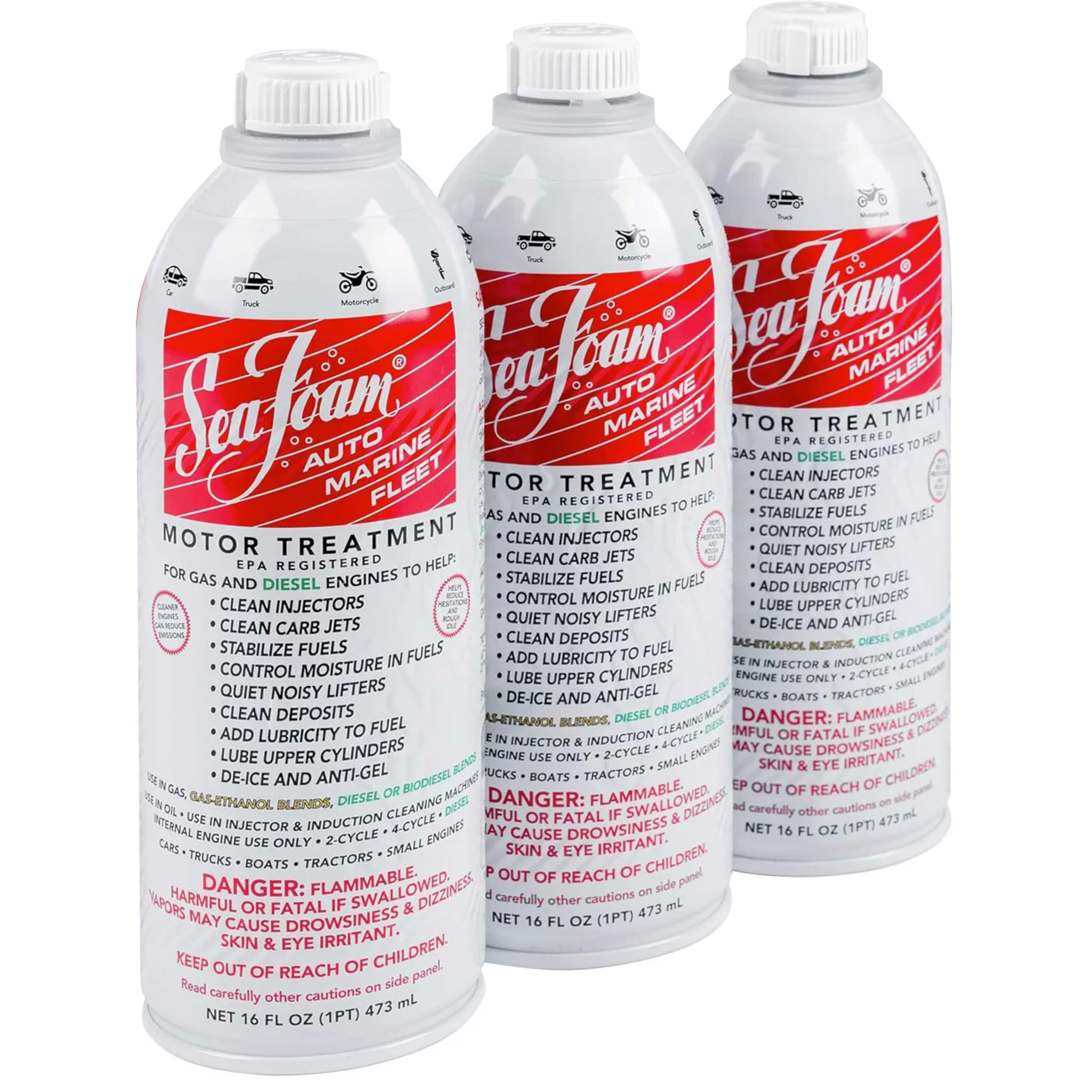 Sea Foam Motor Treatment | Fuel & Oil Treatment | 16 oz, Pack of 3 | Cleans fuel