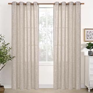 YoungsTex Natural Linen Curtains 84 Inch Long for Living Room Bedroom | Light Filtering, Grommet Top, Privacy, Linen Textured, Window Semi Sheer Drapes, 2 Panels, 52x84 Inch