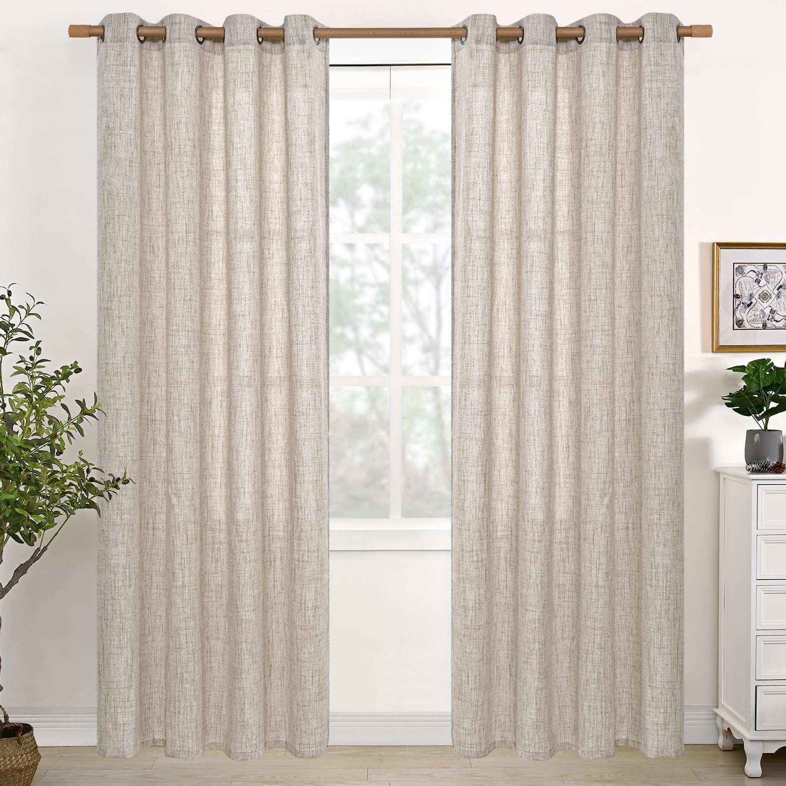 YoungsTex Natural Linen Curtains 84 Inch Long for Living Room Bedroom | Light Fi