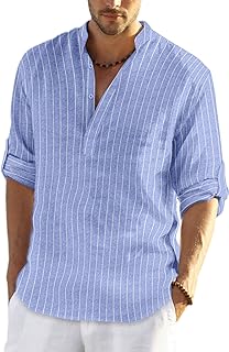 COOFANDY Men's Shirt Long Sleeve Henley Shirt Linen Shirt Cotton Casual Regular Fit Summer Shirt