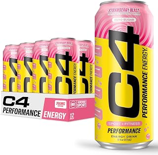 C4 Performance Energy Drink with Zero Sugar, Strawberry Blast, 12pk | 200mg caffeine and performance ingredients deliver explosive energy, endurance and focus.