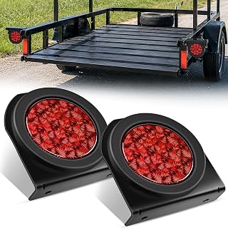 Nilight 4Inch Round Trailer Tail Light with flush Mount Grommets Plugs w/Mounting Brackets 2PCS Red Waterproof Stop Brake Turn Lights for RV Truck