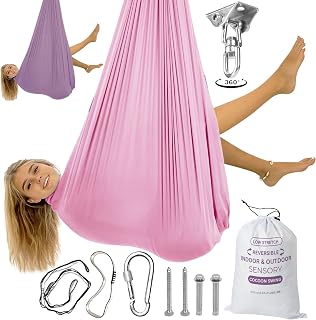 Bradoro Double Layer Reversible Sensory Swing | Outdoor and Indoor Swing for Kids and Adults Up to 260 lbs | Autism Cocoon Swing | Kids Sensory Swing Indoor | ADHD (Pink/Purple)