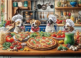 Puzzles 1000 Pieces for Adults Jigsaw Puzzle Challenging Game for the Whole for Women, Gifts for Men, Theme: Dogs' Pizza Meal