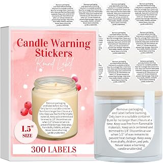 Candle Warning Stickers for Candle Jars, Tins and Votives, Black and White Text, 1.5" Round- 300 Labels per Pack by Toucan Craft Supplies