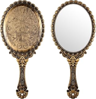 Exircy Vintage Hand Mirrors with Handle, Vanity Handheld Makeup Mirror Elegant Handle Mirror Portable Plastic Handheld Travel Mirrors for Women Face Makeup Travel Party Desk Carry Accessories