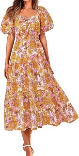 BTFBM Summer Dresses for Women 2026 Spring Outfits Beach Vacation Short Sleeve Smocked Boho Casual Floral Maxi Dress