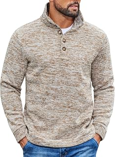 COOFANDY Suéter de punto casual slim fit jersey suéter de punto suéter térmico siesta dentro, Caqui Claro, Large