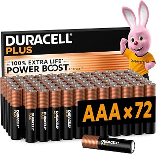 Duracell Plus AAA Batteries (Pack of 72) Alkaline 1.5 V High Performance Batteries Battery Up to 150% Longer Life with Power Boost Active Reliability for Everyday Devices Storage Up to 10 Years