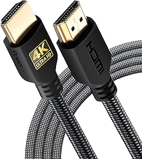 PowerBear 4K HDMI Cable 10 ft | High Speed Hdmi Cables, Braided Nylon & Gold Connectors, 4K @ 60Hz, Ultra HD, 2K, 1080P, ARC & CL3 Rated | for Laptop, Monitor, PS5, PS4, Xbox One, Fire TV, & More