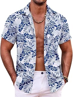 COOFANDY Camisa hawaiana de manga corta con botones para hombre, camisas tropicales de verano, camisas de playa, camisas casuales florales Aloha