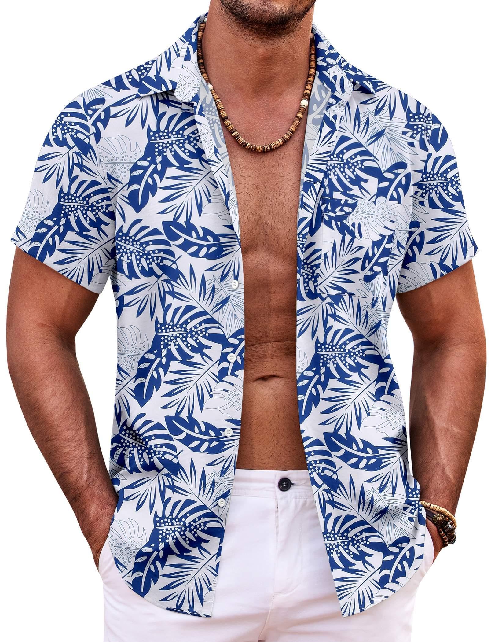COOFANDY Camisa hawaiana de manga corta con botones para hombre, camisas tropica