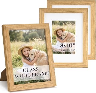 HOUSE DAY Wood 8x10 Picture Frame Set of 3, Tempered Glass, Natural Oak