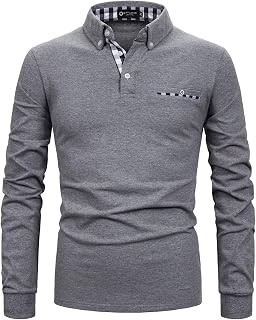 STTLZMC Men's Long Sleeve Polo Shirts Casual Fit Plaid Collar Cotton Golf T-Shirts