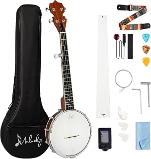 Mulucky 5 String Mini Banjo, 26 Inch Sapele Closed Back | Travel Mini Banjos with Beginner's Kit. Includes a gig bag, strings, strap, and picks. Model: B806