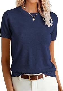 ANRABESS Women Sweaters Short Sleeve Wool Blend Crew Neck Work Shirts Casual Work Outfits Summer 2025