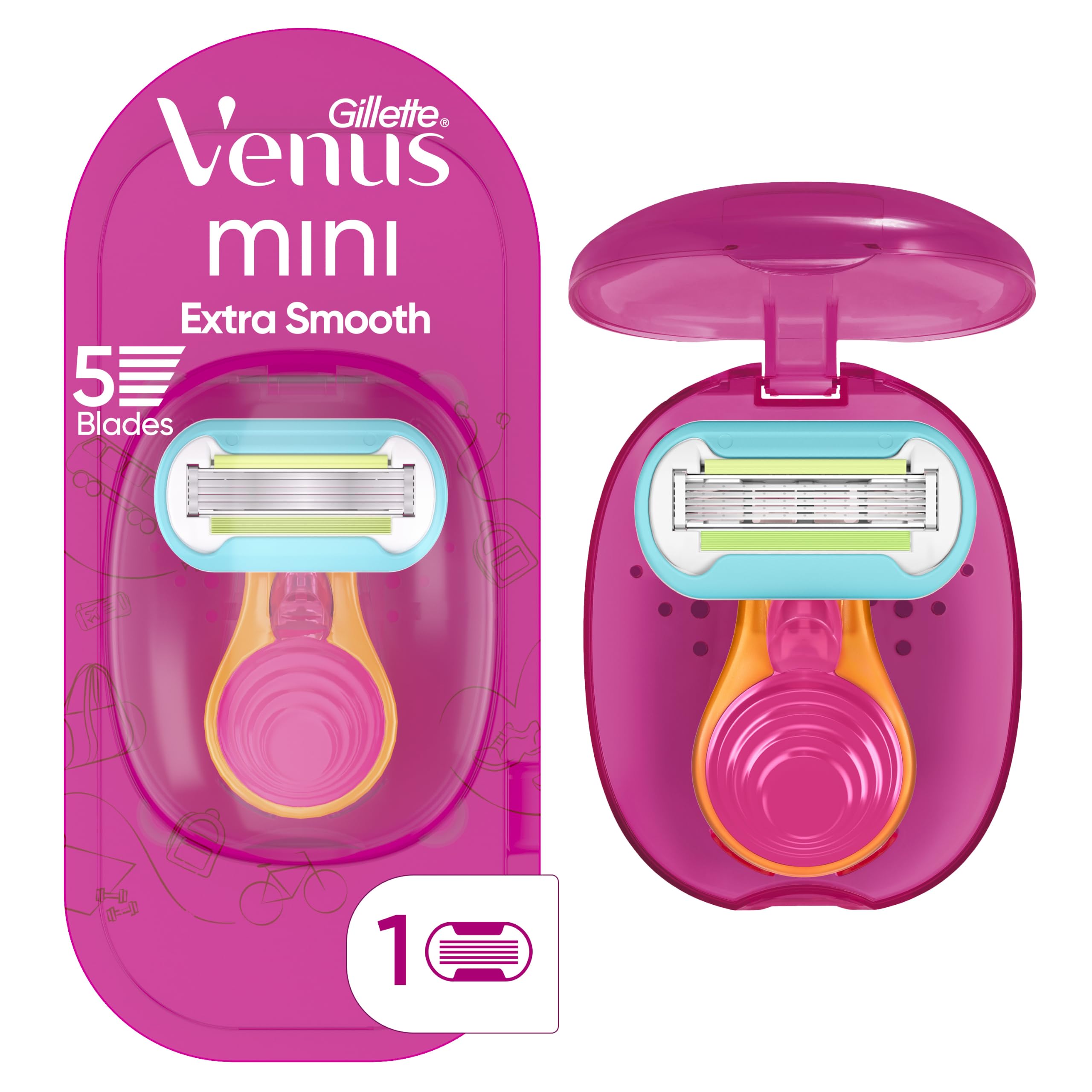 Gillette Venus Extra Smooth Travel Razor Kit for Women, Mini Handle + Refill + C
