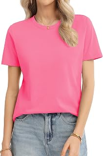 QUALFORT レディース 綿100% 半袖Tシャツ、クルーネックベーシックTシャツ