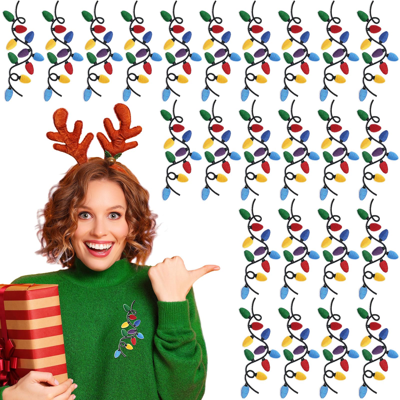 24 Pcs Christmas Iron on Patch Light Applique Embroidery, Polyester Cotton | Iro