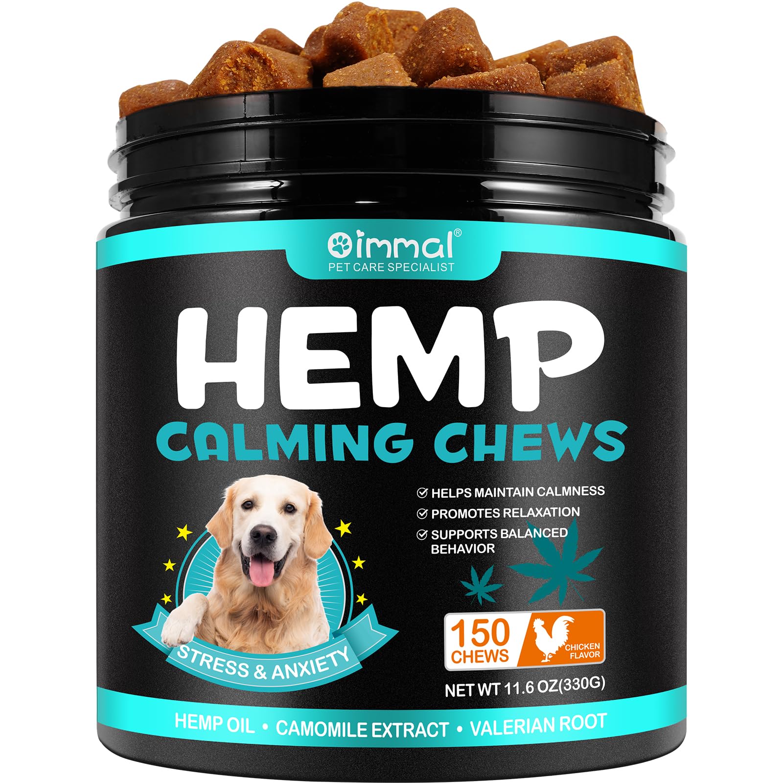 Calming Treats for Dogs, 150 Chews Hemp-Based Calming Chews for Dogs – Supports 