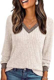 AUTOMET Women Long Sleeve Shirt V Neck Top Fashion Autumn Tunic Elegant Clothes Casual Sweater Cute Fashion Work Clothes 2025