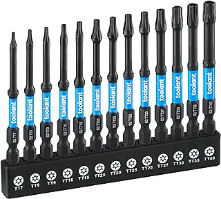 toolant Impact Torx Bit Set, 13 Pieces (T7-T40), 1/4 S2 Hex Shank, Tamper Proof Steel Security Torx Bit Set with CNC Machined Tips, 3"