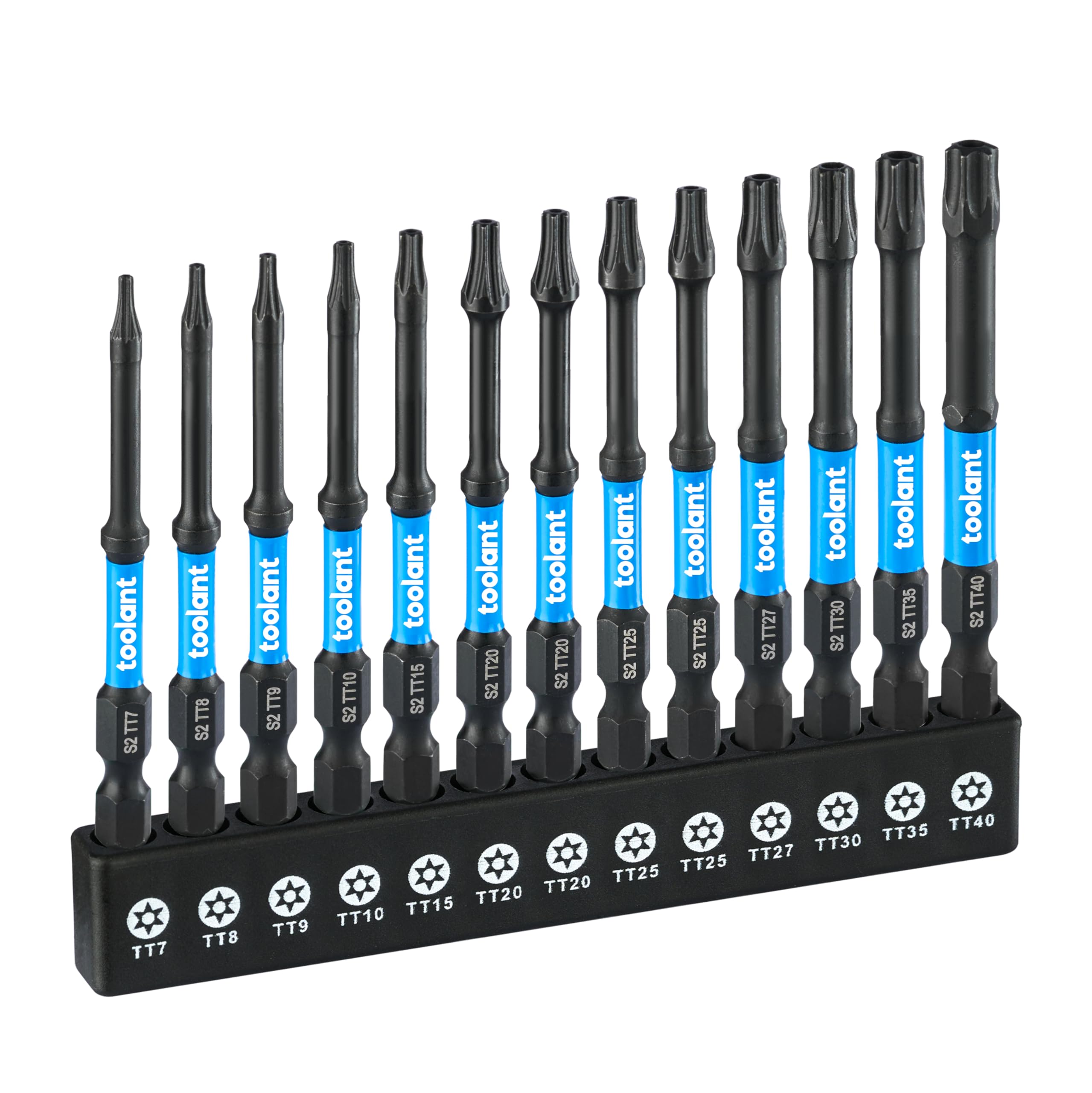 toolant Impact Torx Bit Set, 13 Pieces (T7-T40), 1/4 S2 Hex Shank, Tamper Proof 