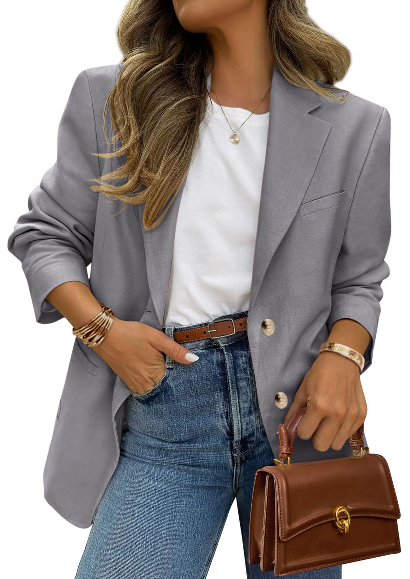 PRETTYGARDEN 2025 Blazers for Women Business Casual Long Sleeve Lapel Open Front