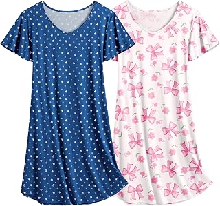 Ekouaer Women's Floral Two Piece Nightgown Short Sleeve Nightwear Summer
