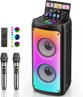 Karaoke Machine for Adults with 2 Wireless Mics, 200W Big Party PA System | Portable Bluetooth Speaker with Disco Lights for Party, TWS/TF/USB/AUX/TV Support, Stage Monitor & Live Performance