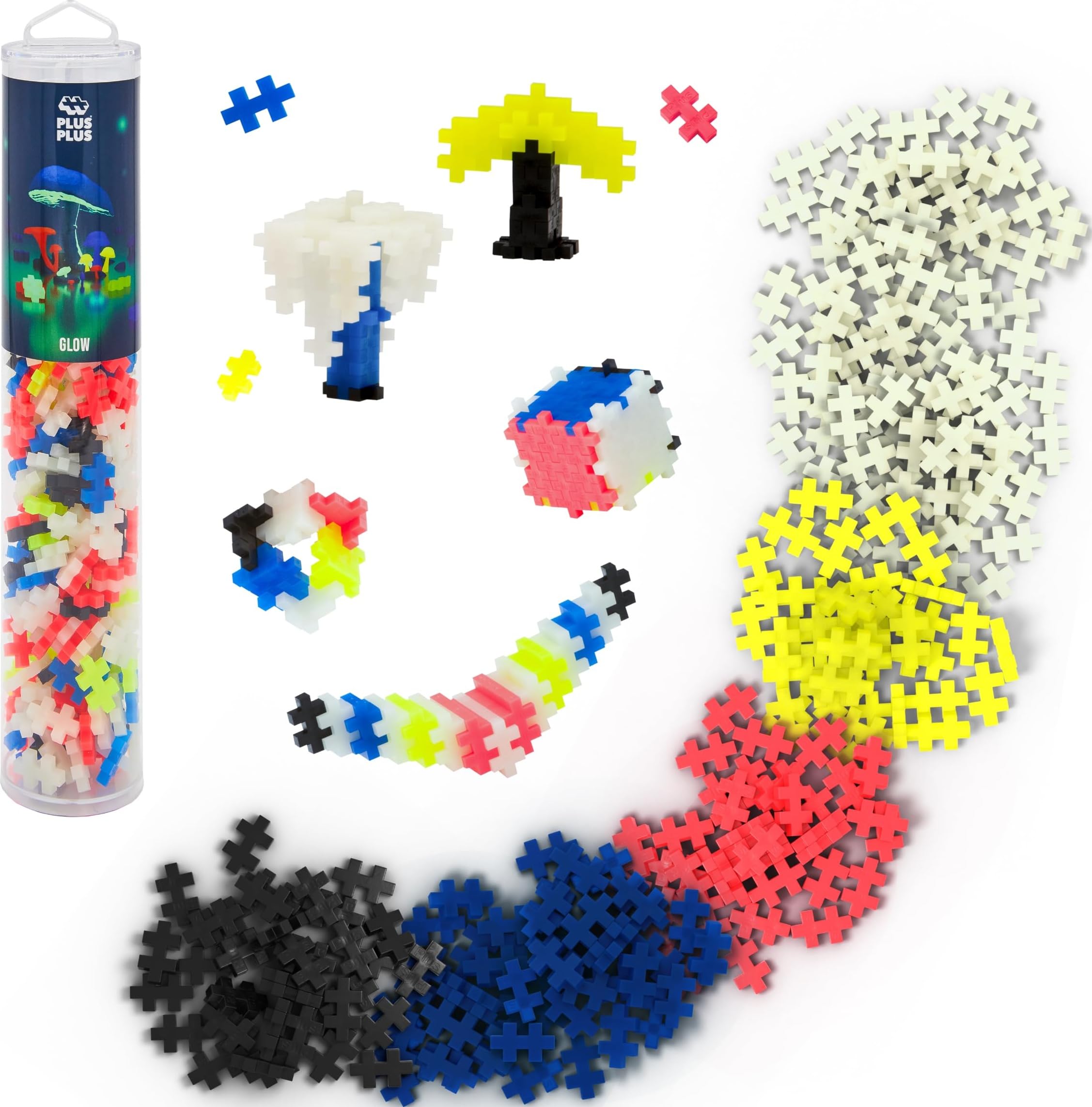 PLUS PLUS 240 Piece Glow in the Dark Mix - Mini Waffle Blocks | STEM Toys, Senso